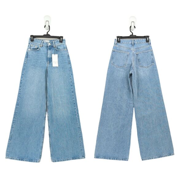 Zara Denim - ZARA Women 34 US 2 Jeans Blue High Waisted Super Wide Leg Faded 6045/220/400 NEW